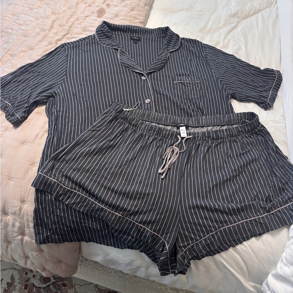 Cosabella plus size Pajama Set charcoal gray and pink